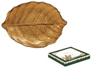 Nyírfalevél őszi bronz üveg tányér 26x18 cm díszdobozban Forest Dream