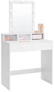Fésülködőasztal, sminkasztal tükörrel fiókokkal, fehér 80x40x145cm