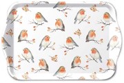 Vörösbegy karácsonyi mintás műanyag kis tálca