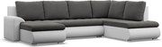 Tokio U sarokkanapé, 3 ágyneműtartóval, bársony + műbőr, jobboldali, szürke - fehér
