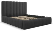 Antracitszürke kárpitozott ágyneműtartós franciaágy ágyráccsal 160x200 cm Kelp – Micadoni Home