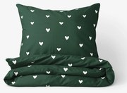 Goldea pamut ágyneműhuzat - szívecskék, sötétzöld alapon 140 x 220 és 70 x 90 cm