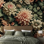 Fotótapéta - Virágos fal - rózsaszín (147x102 cm)