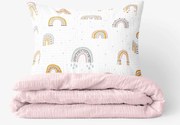 Goldea gyermek krepp ágyneműhuzat duo - festett szivárványok - púderrózsaszín hátoldal 140 x 200 és 70 x 90 cm