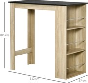 HOMCOM Magas Bárasztal Konyhai Magas Asztal - méret: 112L x 57W x 106H cm - 3 polc - világos tölgy-fekete kivitel | Aosom