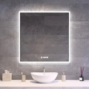 Fürdőszobai LED tükör 80x80cm | Páramentesítő funkció - Óra - Fényerő és színhőmérséklet szabályozás | Welland Luxury-Line G1091