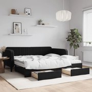 fekete kihúzható bársony heverő fiókkal 100 x 200 cm