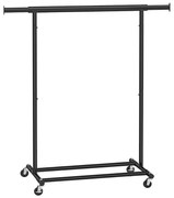Állítható magasságú gurulós ruhatartó állvány, fekete