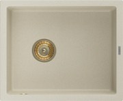 Mexen Pedro egymedencés gránit mosogatótálca 560 x 460 mm, bézs, arany szifon - 6508561000-69-G