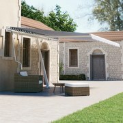 kék és fehér automata póznás napellenző 450 x 300 cm