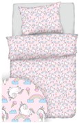 Egyszarvú rózsaszín gyerek pamut ágyneműhuzat TiaHome - 1x Párna 90x70cm, 1x Paplan 140x200cm