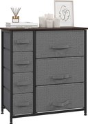 HOMCOM Fiókos Szekrény Tárolószekrény 7 Összecsukható Szövet Fiókkal Fém Váz + Fa + Nem Szőtt Sötétszürke 63,5 x 30 x 71 cm | Aosom