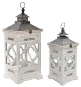 Antikolt szürkés fa nagy lámpás 2 db szett 66 cm magas