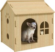PawHut Belső Kutyaház Ablakkal, Üreges Karmokkal Kutyák és Macskák Számára 49,5x41x51 cm Tölgy | Aosom