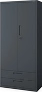 MEGAN fém szekrény – antracit, dupla fiók, 195 cm