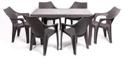 Santorini II New 6 személyes kerti bútor szett, antracit-barna asztallal, 6 db Tavira rattan székkel