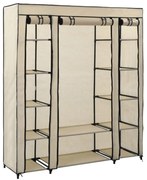 krémszínű szövet ruhásszekrény tárolórekeszekkel 150x45x176 cm