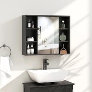 HOMCOM Fali Szekrény, Fürdőszobai Tárolószekrény Spiegellel, 60 x 14.5 x 49.4 cm, fekete | Aosom