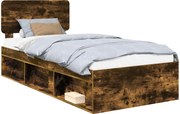 vidaXL Ágykeret fejtámlával Füstölt tölgy 100 x 200 cm Tömör fenyőfa
