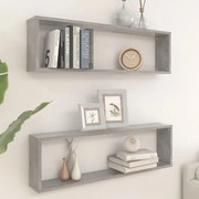 2 db betonszürke szerelt fa fali polc 100 x 15 x 30 cm