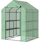 Outsunny 8 Polcos Kertészeti Üvegház Zöld Acél PE Műanyag Ajtóval 143 x 138 x 190 cm | Aosom