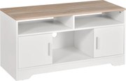 HOMCOM TV Szekrény TV Állvány Nappaliba Nagy Tárolóhellyel Nyitott Polcokkal Kábelkezelés Klasszikus Design 105x40x52 cm Fehér | Aosom