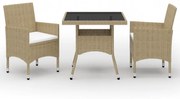 3 részes bézs polyrattan és üveg kerti étkezőgarnitúra