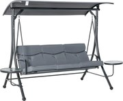 Outsunny 3-Fős Hollywood hintsapad Szabályozható Tetővel Acél Poliéster Szürke+Fekete 271 x 125 x 177 cm | Aosom