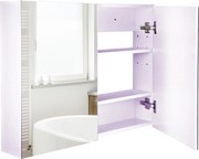 HOMCOM Fürdőszobai Szekrény Tükörrel 2 Ajtós Szekrény 3 Belső Polccal Modern Stílusban 80x15x60 cm Világos Lila | Aosom