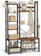 Előszobafal paddal és cipőtárolóval 40x120x190 cm, barna/fekete