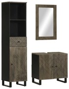 3 darabos fürdőszoba bútor szett fekete tömör fa mangó