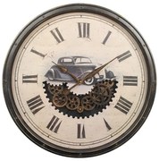 Antikolt nagyméretű autós falióra mozgó fogaskerekekkel 76 cm