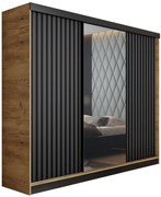 Malani 200 Tolóajtós Szekrény 200cm, Arany Tölgy-Grafit