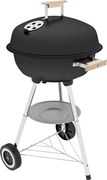 Outsunny Kényelemmel Ellátott Faszenes BBQ Grill Kerekekkel, Porcelán Fedél és Tálca, Fa Fogantyúkkal, 48x56x85 cm, Kültéri Kert, Piknik, Kemping | Ao