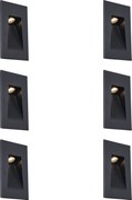 6 darabos modern süllyesztett fali lámpa szett fekete 7 cm LED-del IP65 - Trem
