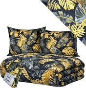 Ifjúsági ágyneműhuzat 140x200 Pamut Cipzáras szett Monstera Fekete Lengyel