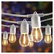 20 LED-es hosszabbítható fehér gumi vezetékes lámpafüzér, teraszvilágítás, időzíthető, IP44, A60, 14,5 m - meleg fehér