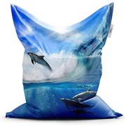 Classic babzsák delfinek a hullámokban, kék