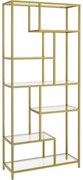 VASAGLE Könyvespolc, 6 szintes magas könyvszekrény 30 × 80 × 180 cm, fémes arany színben