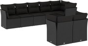 vidaXL 8 részes fekete polyrattan kerti ülőgarnitúra párnákkal