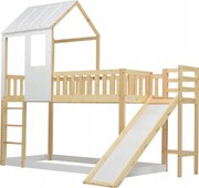 Gyerek emeletes ágy Ágy faház tetővel Csúszda 90x200cm