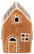 Karácsonyi dekoráció Mézeskalács házikó II LED-esvilágítással, kerámia, 9 cm
