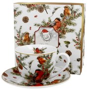 Karácsonyi porcelán csésze aljjal 250 ml díszdobozban Christmas Birds