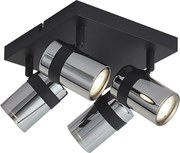 Fekete mennyezeti spotlámpa füstüveggel, 4 lámpás, forgatható és dönthető - Gianni