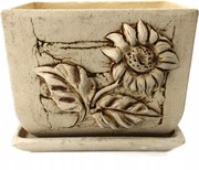 Samott agyag kaspó 23,5 cm+ állvány típus Tulipán napraforgó motívum