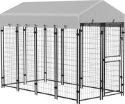 PawHut Kültéri Kutya Kennel, Nagy Fém Kutya Ketrec Anti-UV Vízálló Tetővel és Kétrekeszes Ajtóval, 239x121x183cm, Ezüst | Aosom