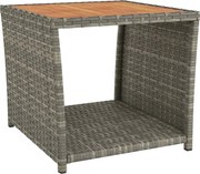 vidaXL szürke polyrattan és tömör akácfa teázóasztal fa asztallappal