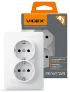 Videx Binera fehér színű süllyesztett dupla földelt csatlakozó aljzat