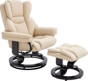 HOMCOM Relax Fotel Támasszal, Forgatható TV Fotel, Dönthető Fotel, Pihenőszék a Nappaliba és Hálószobába, Műbőr, Krém | Aosom
