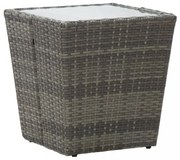 szürke polyrattan és edzett üveg teázóasztal 41,5x41,5x43 cm